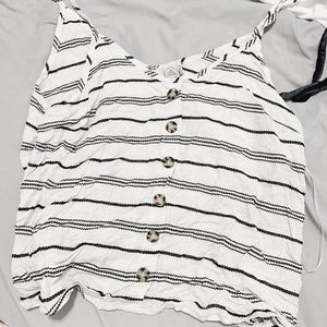 Black Striped Tank with Tortoise Buttons